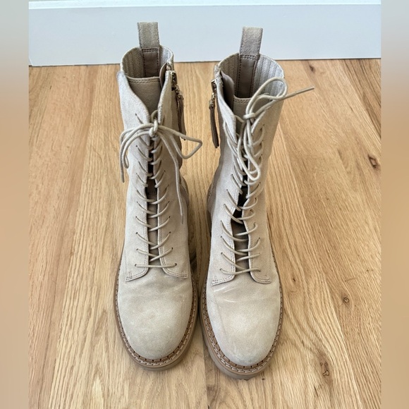 Sam Edelman Lex Combat Boots Cream Sesame Suede Leather Size 7 - Picture 7 of 13